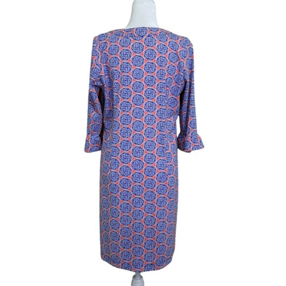 Katherine Way Geometric Blue and Pink Long Sleeve Dress - Picture 3 of 7